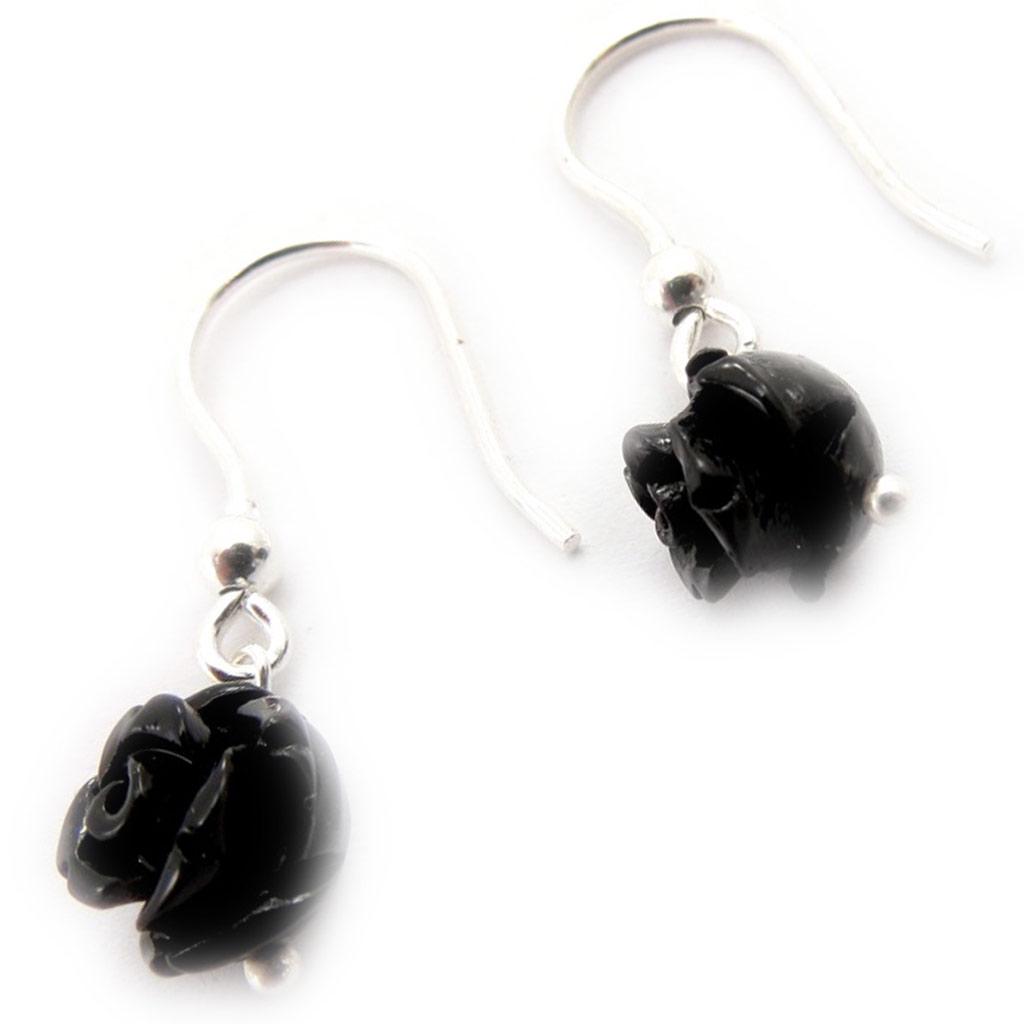 Les Trésors De Lily [J7178] - Cercei argint 'Rose Noire' negru