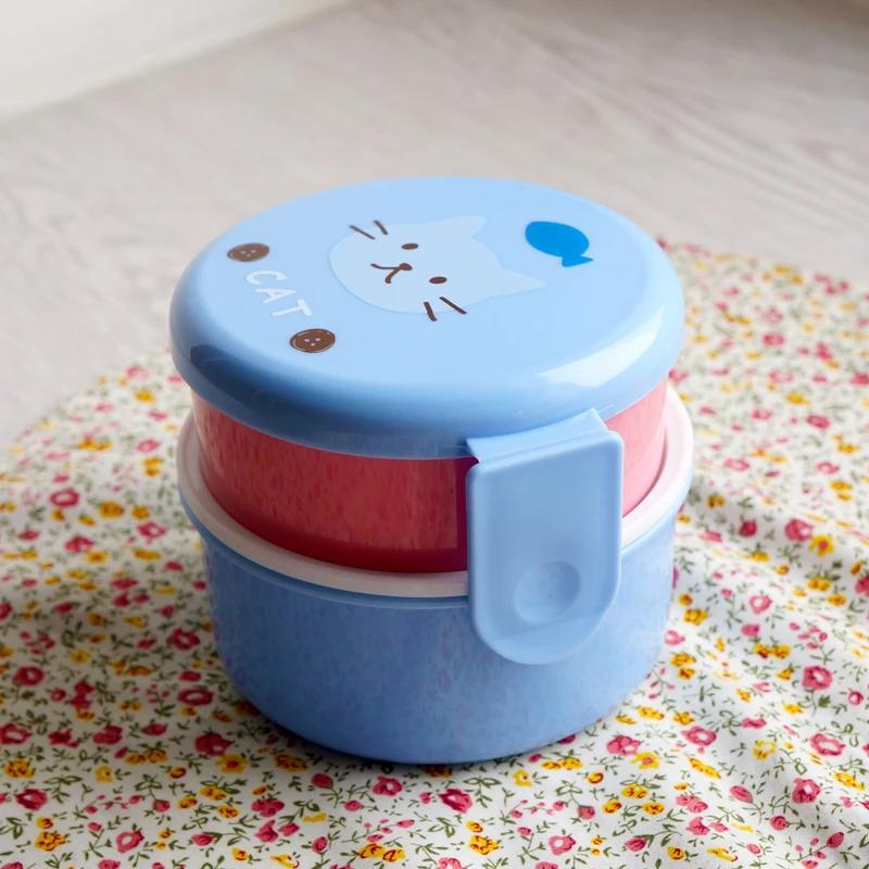 Mini Bento Box For Kids Cute Animal Lunch Box Double-layer Round Children's Lunch Box Snack Box Portable Microwave Lunchbox