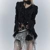 Gothic Black Lace Shirt Dark Aesthetic Irregular Blouses Yamamoto Style Grunge Flare Sleeve V-neck Shirt Vintage Y2k Emo