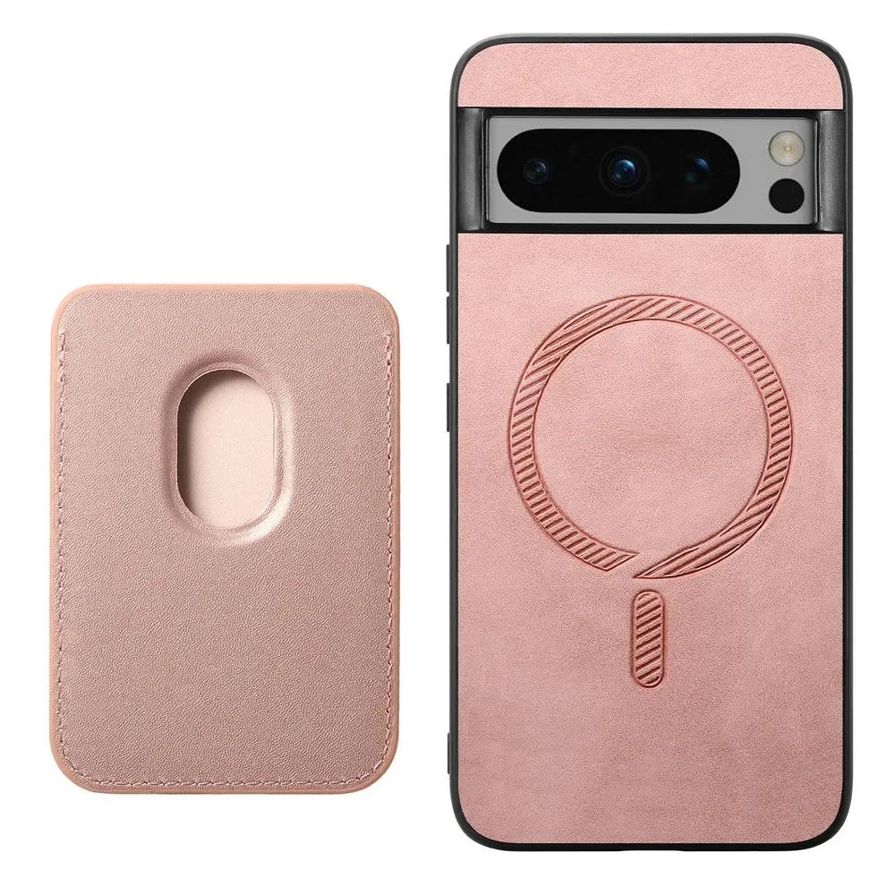 

Для Google Pixel 9 Pro XL 9pro Магнитный для Magsafe Простой кожаный чехол для Pixel 7 8 Pro 7A 8A 2 в 1 Съемная крышка для слота для карточек-кошельков For Pixel 9 розового золота