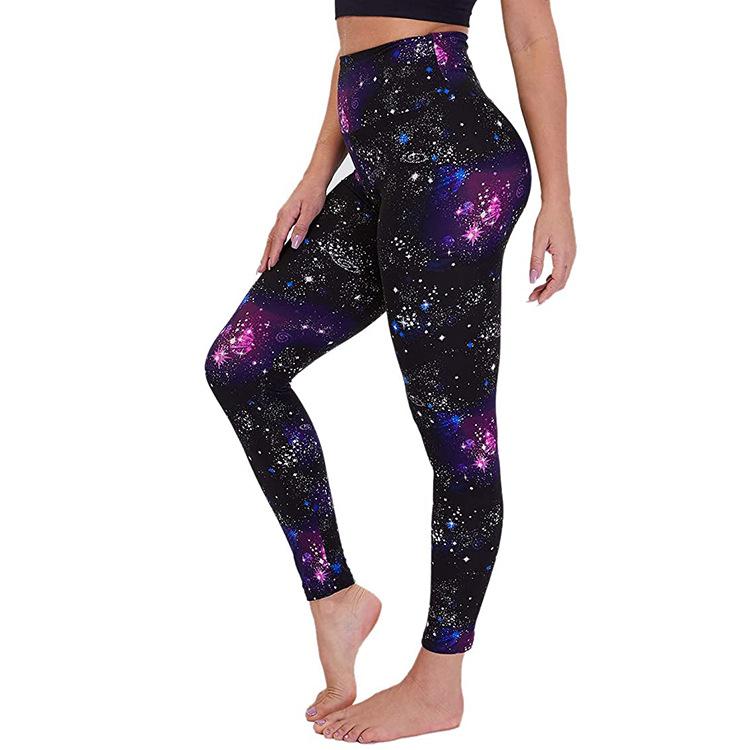 High-waisted Peach-bottom Yoga Trousers Outdoor Tummy-slimming Stretchy Form-fitting Quick-drying Sports Leggings for Women with A Printed Design