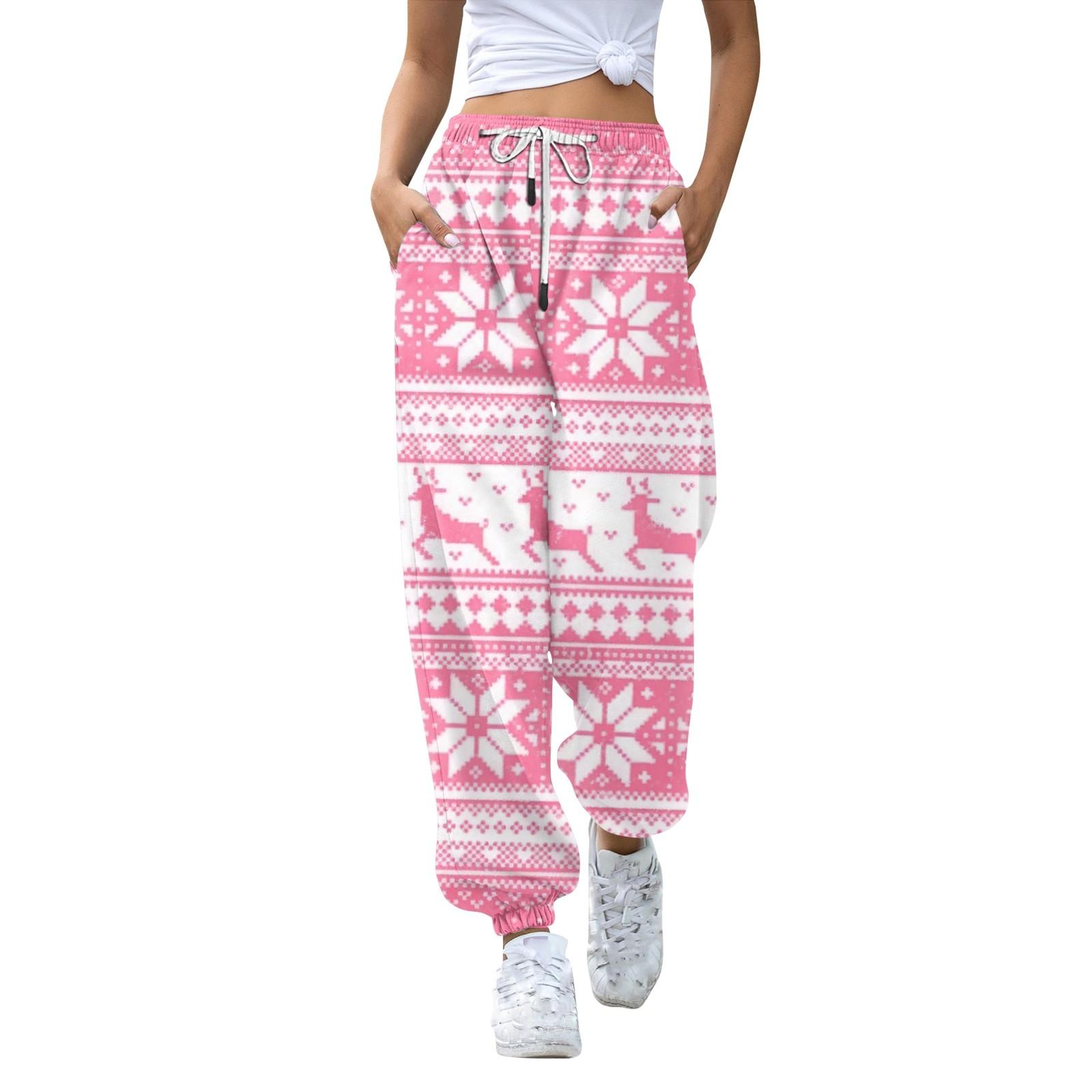 

Женские повседневные модные рождественские принтованные повседневные брюки спортивные брюки длинные брюки брюки с эластичной резинкой на талии S розовый