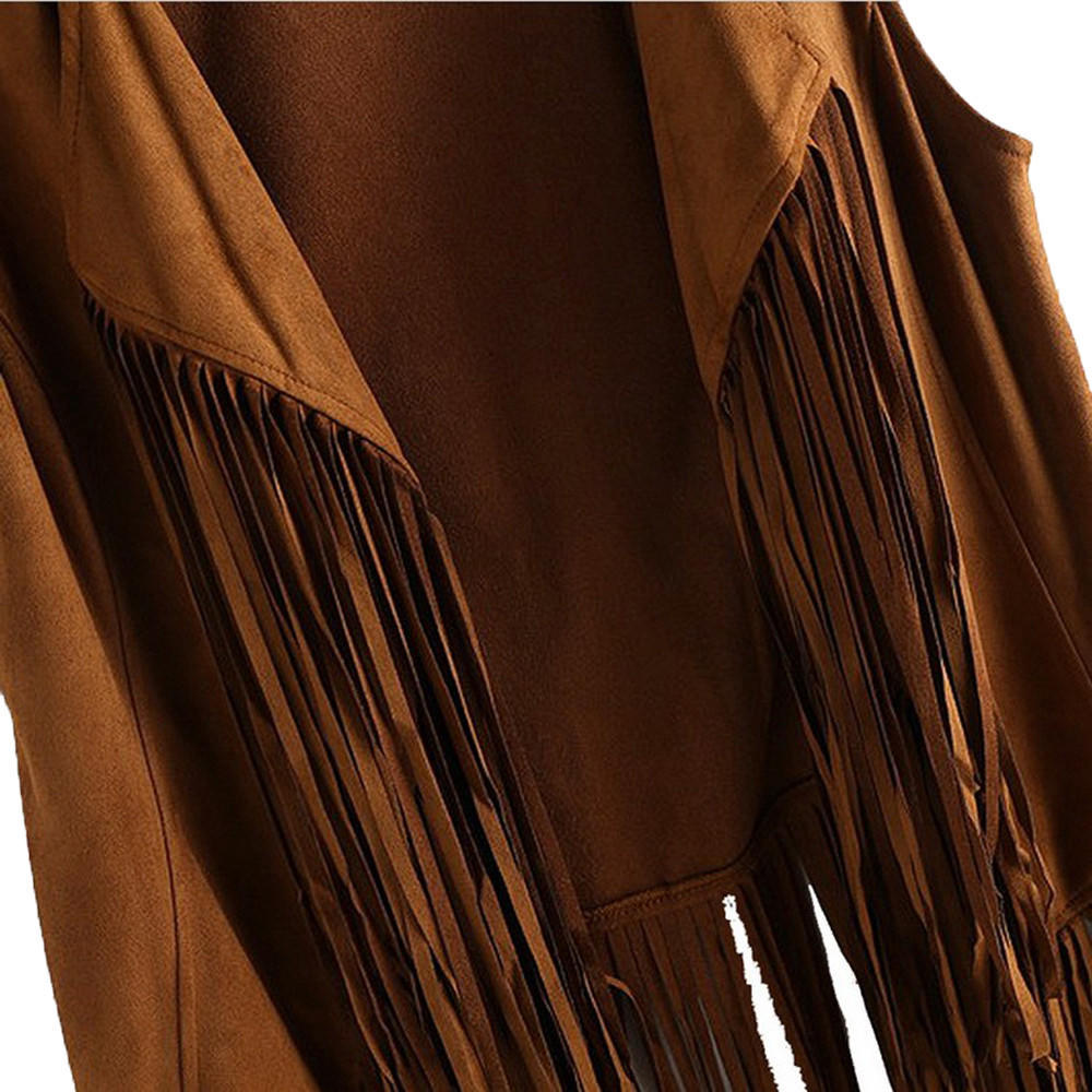 Women Autumn Winter Suede Ethnic Sleeveless Tassels Fringed Vest Cardigan 