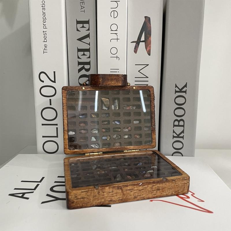 Crystal Box Stone Rock Mineral Kit Collection Of Stones In A Suitcase Decorations Wooden Ornaments Box with Crystal