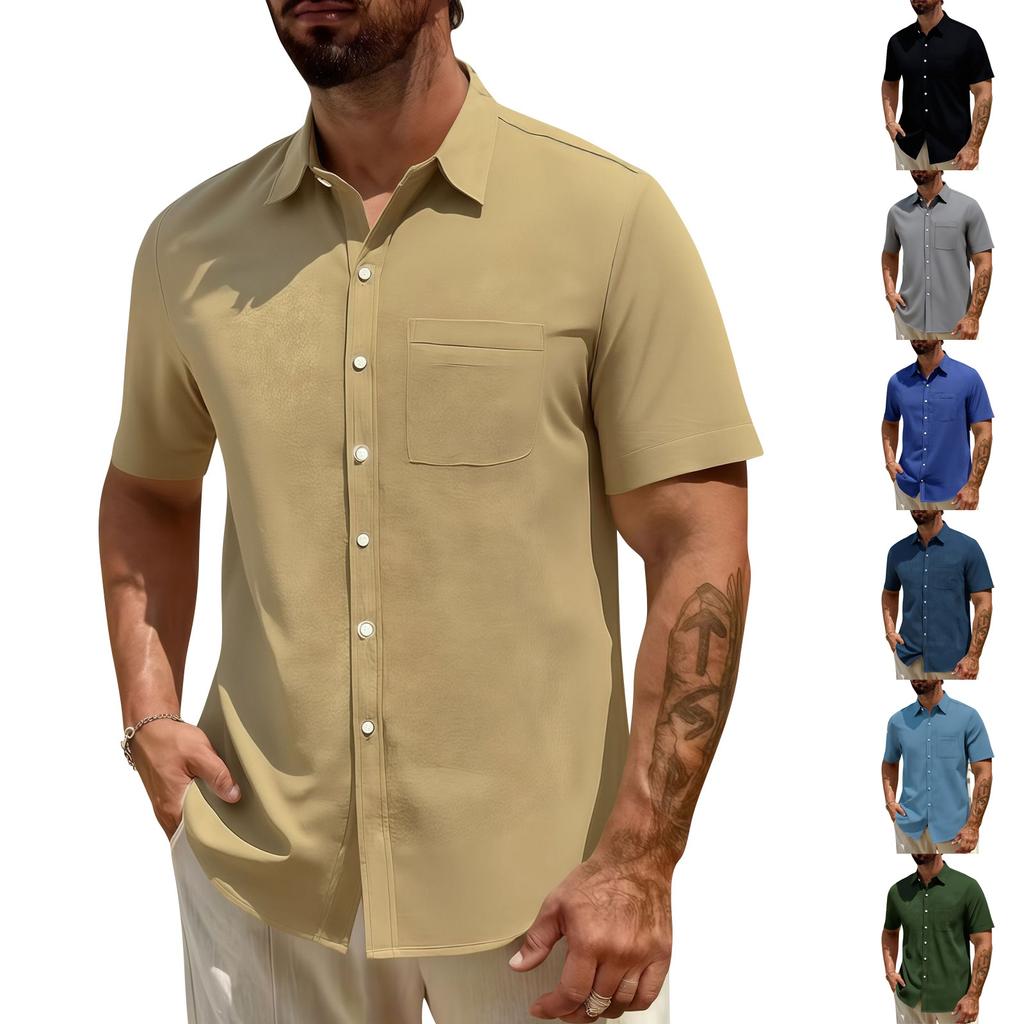 Men's Collared Shirt Pocket Casual Short-sleeved Shirt Versatile T-shirt