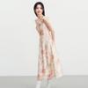 Ledian Tie-dye Pink Floral V-neck Ruffle Hem Long Dress