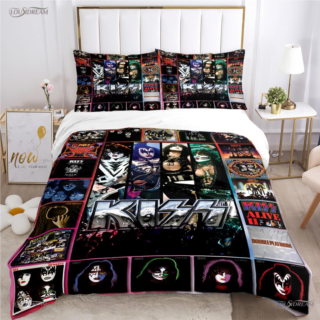 K-Kiss-Band Musik Paar Ganzjahres-Bettbezug Bettdecke Bettwäschesets Weicher Steppdeckenbezug und Kissenbezüge Einzel/Doppel/Queen/King