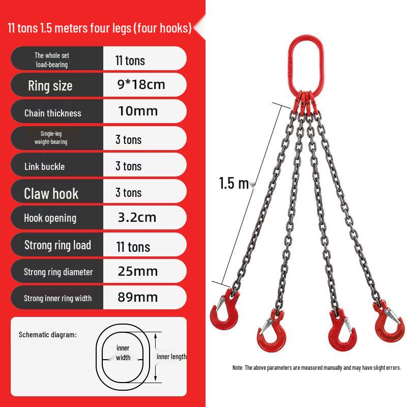G80 Manganese Steel Hoist Chain Sling with Eye Hook - Single, Two, or Four Legs
