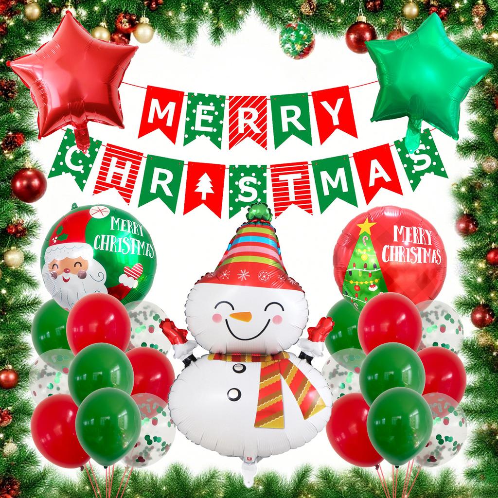 Christmas Theme Party Decoration Balloon The Grinch Santa Gingerbread Man Aluminum Balloon Flag Set