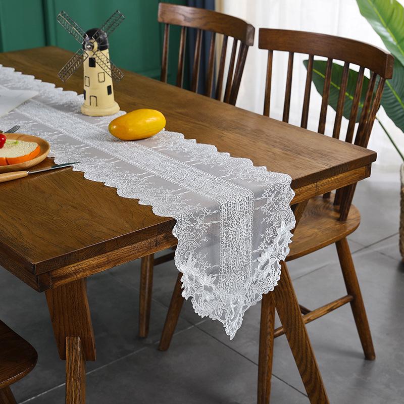 

Вышитый тюль цвета слоновой кости кружевная дорожка для стола украшение для домашнего стола 30*180cm белый