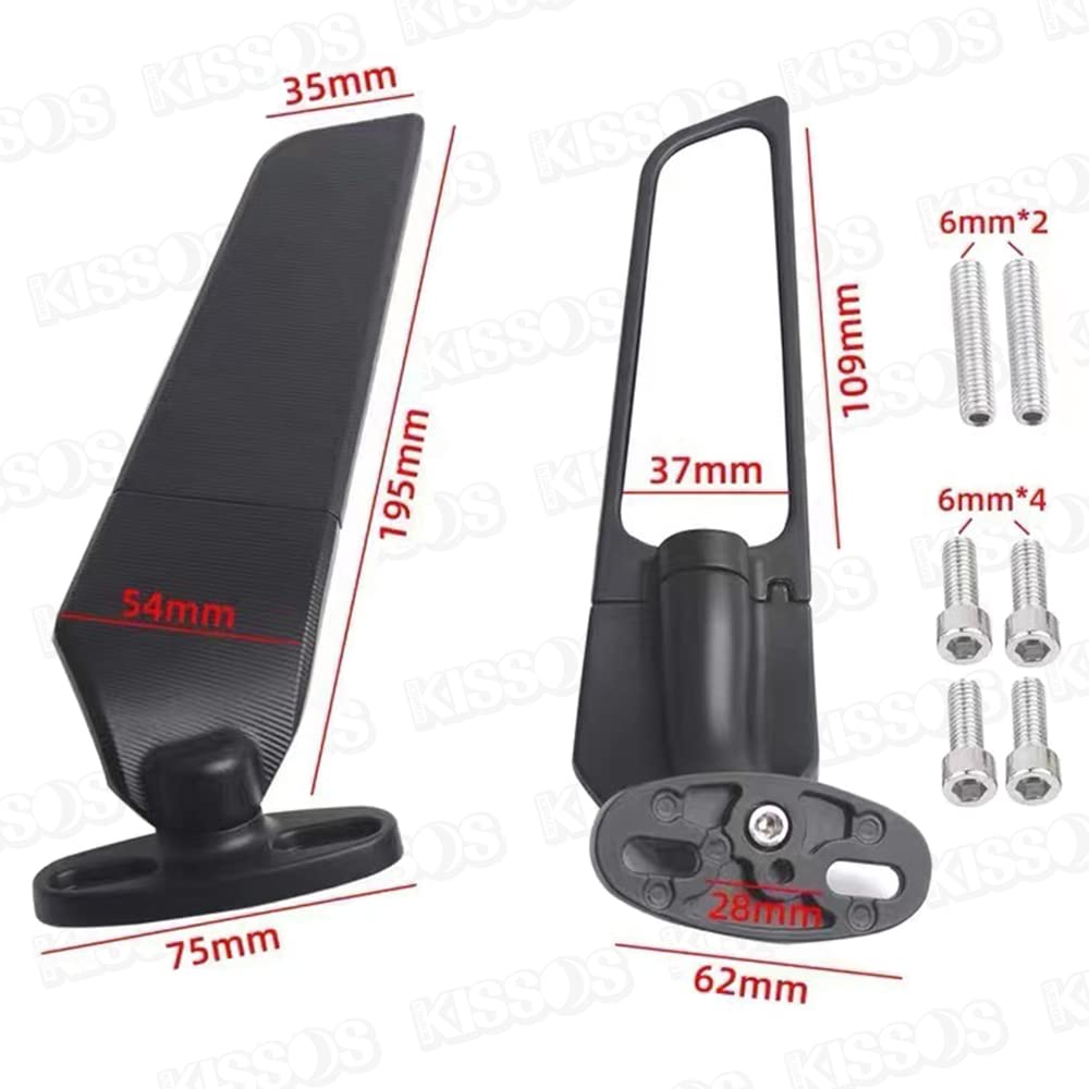 Universal Black Wing Mirrors for Motorcycles, Adjustable Rotating Canards, Left and Right Set for YZF, ZX, and CBR