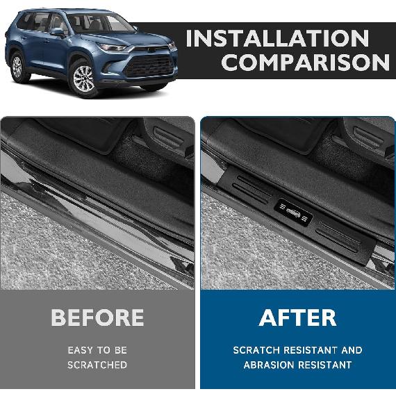 BIBLOZ ABS Material Door Sill Protector Compatible With Toyota Grand Highlander (Include Hybrid) LE/XLE/Limited/Platinum Accessories 2024-2025 2026