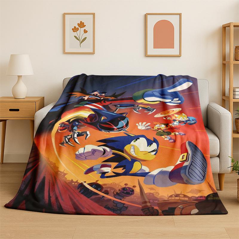 Classic S-Sonic Cartoon Game Flannel Blanket Soft Warm Throw Blanket for Bedroom Living Room Bed Travel Camping Picnic Gift