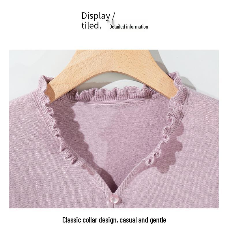 Autumn/Winter Women's 100% Pure Wool Ruffled Collar Sweater in Chinese Style - Little Chicken Yellow Base Layer