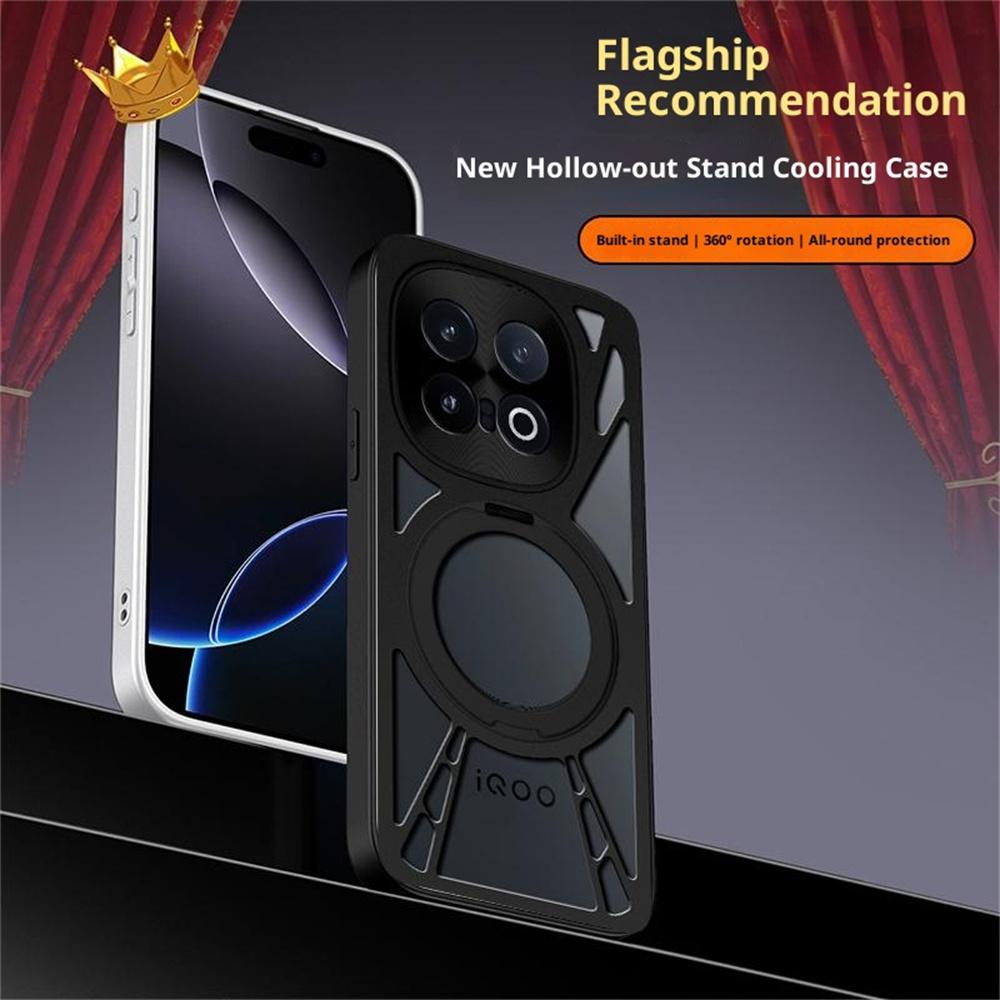 For vivo iQOO 15 5G Case Magnetic Kickstand Hollow Heat Dissipation Silicone + PC + Metal Bumper Phone Cover