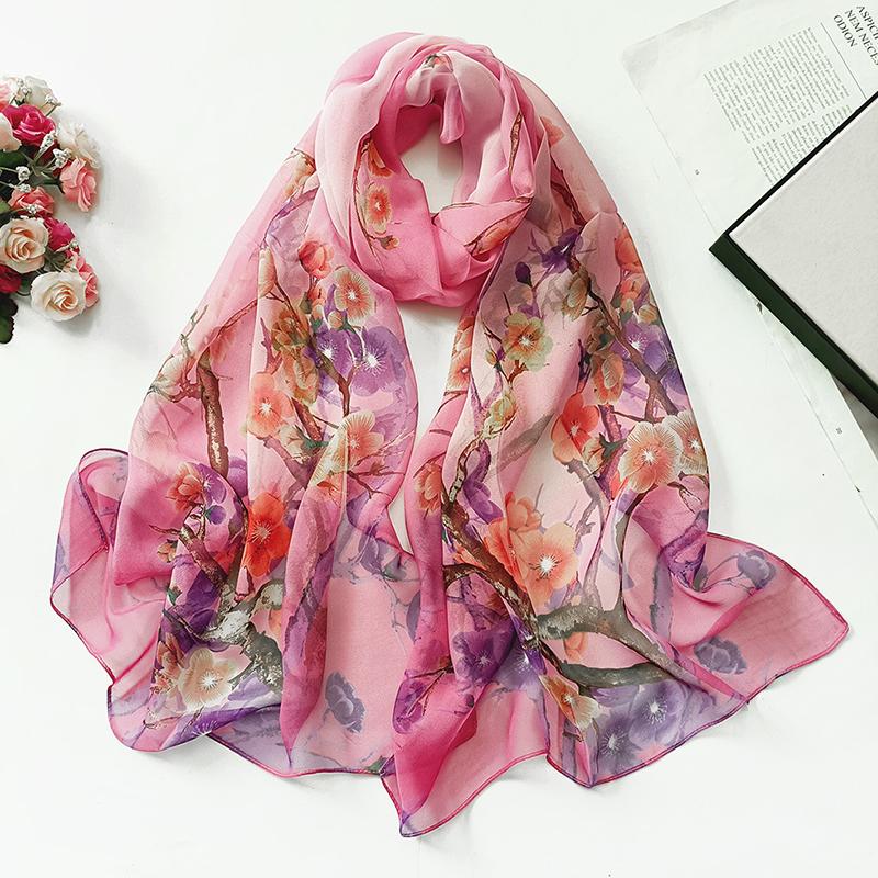 1Pc Scarves Thin Women Breathable Polyester Long Lady Shawl Chiffon Scarf Plum Blossom