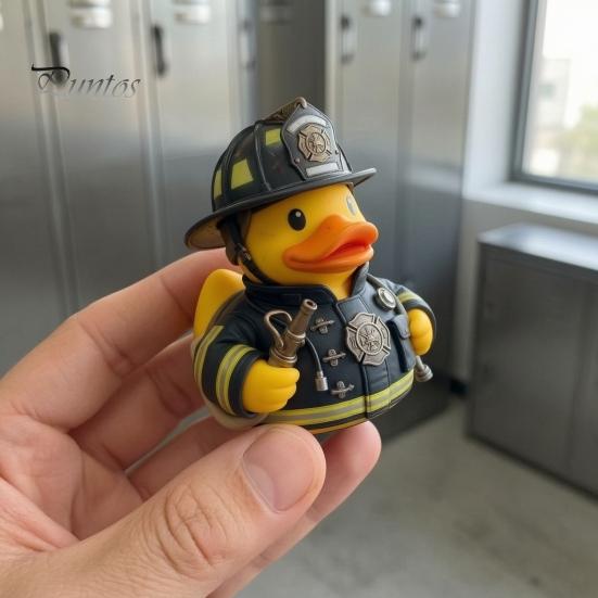 Figurine Canard Pompier Meuble Doux Créatif pour la Maison, Ornement de Bureau en Résine Durable, Ornement de Tableau de Bord de Voiture Statue Jaune pour Décoration de Bureau