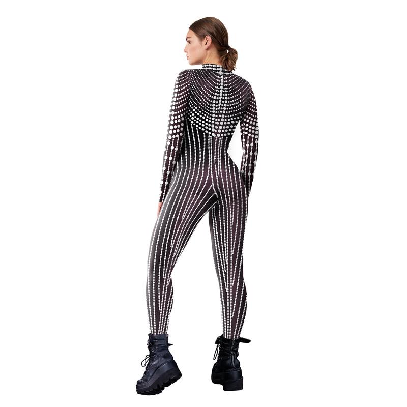 Lace Sequins Pattern 3D Printed Slim Bodysuit Skinny Carnival Cosplay Costumes Fancy Outfit Catsuit Mujer