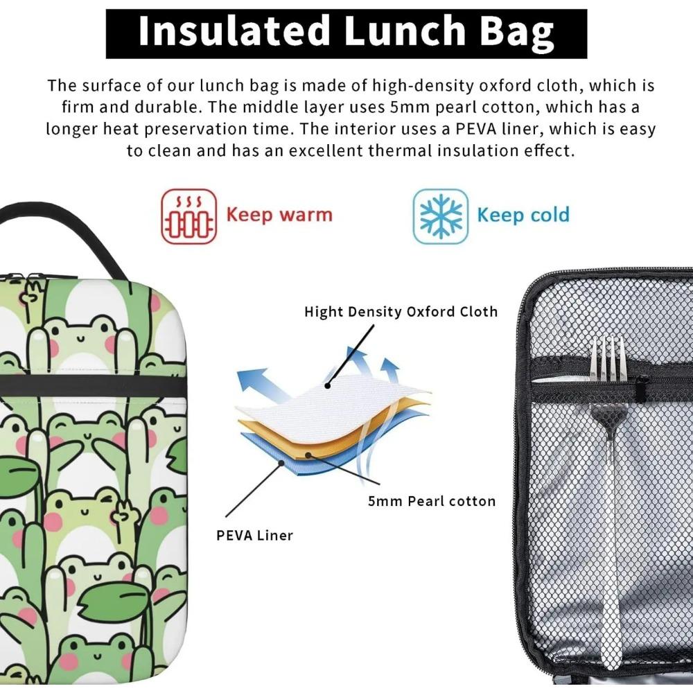 Cute Frog Lunch Box for Kids Women Men Green Lunch Bag Cooler Tote Reusable Insulated Container Gifts Office Picnic Travel Work