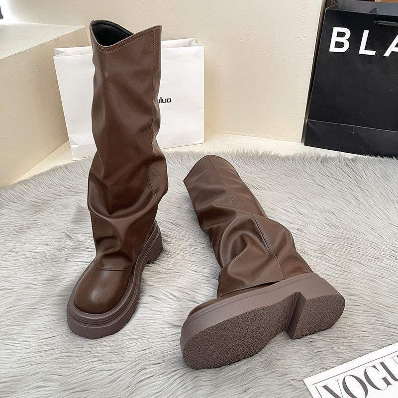 

Women s 2025 new European and American French fashion long boots but knee trouser boots 65 insoles