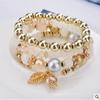 4 Pcs Fashionable and Simple Crystal Bead Pendant with Branches Leaves Versatile Multi-layer Bead Temperament Women's Bracelet
