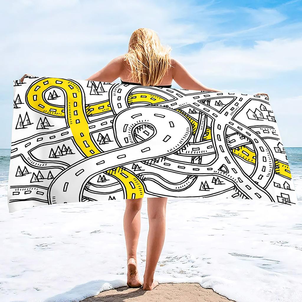 Cartoon Road Traffic Pattern Printing Series Seaside Vacation Beach Towel Swimming Bath Towel