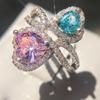 European & American Fashion Rhinestone Crystal Double Heart Ring