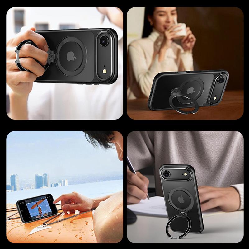 KEYSION 360° Rotating Magnetic Ring Stand Case for MagSafe for iPhone 17 17 Air Matte Transparent Shockproof Phone Back Cover