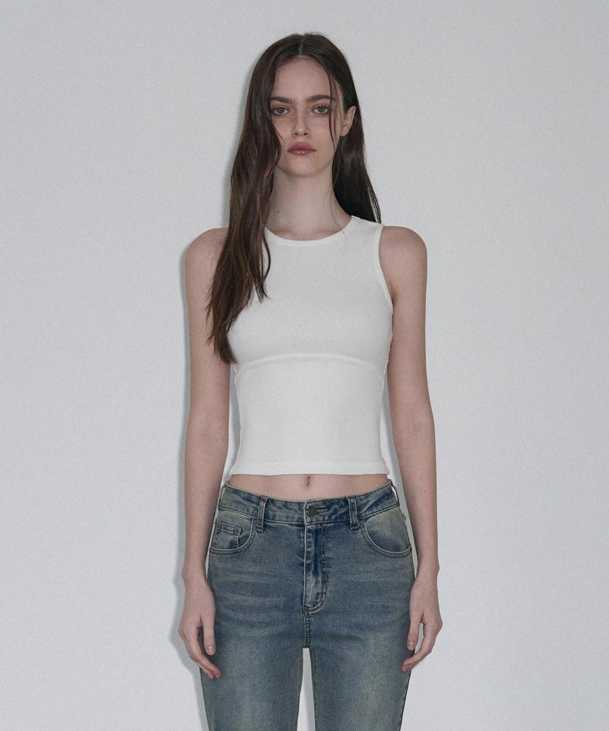 Ledeoli Ribbed Binding Tank Top [Black]