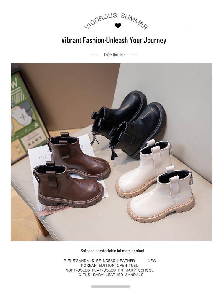 2025 Girls' Ankle Martin Boots: Autumn/Winter Fashionable, Versatile Leather & Cotton Boots for Kids