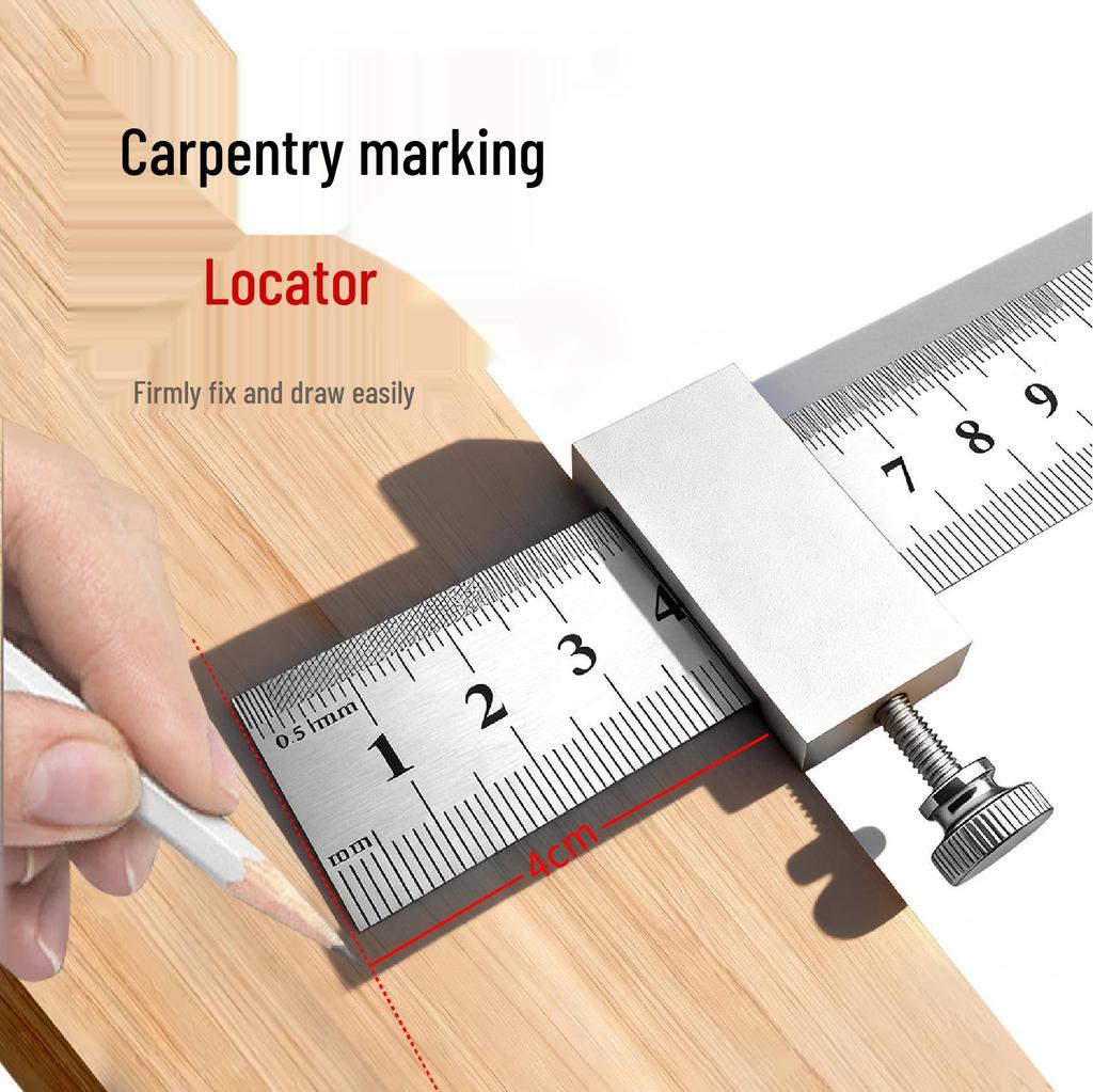 Steel Ruler Positioning and Marking Tool for Woodworking