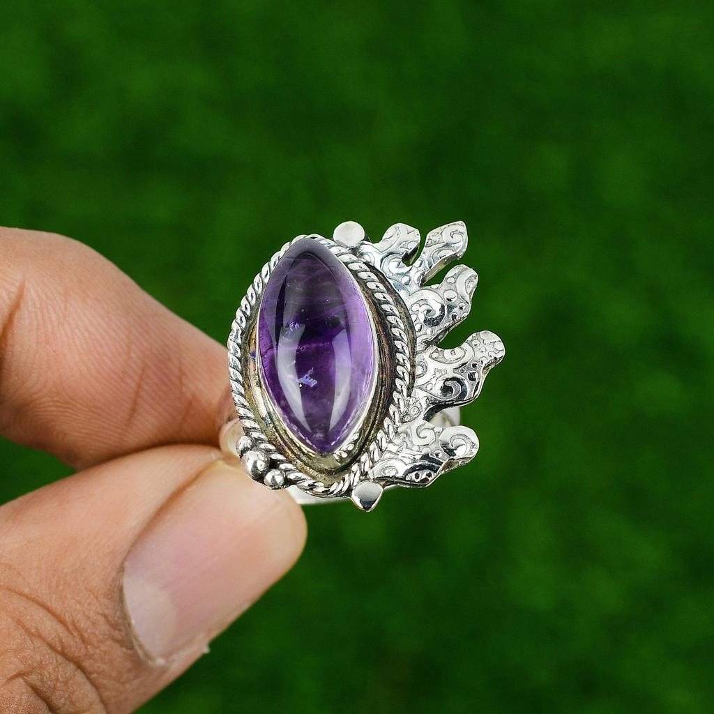 Gift For Her Natural African Amethyst Stackable Adjustable Ring 925 Silver