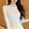 White Velvet Lace Base Shirt for Women In Autumn and Winter Flap Sleeves Fashionable Top Half Turtleneck Temperament Shirt