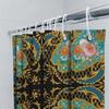 Vintage Baroque Floral Printed Shower Curtain for Bathroom Decor Black Background with Gold Trim.