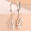 Water Drop Tassel White Zircon Leaf Pendant Hoop Earrings For Women Gold Color Ear Buckle Wedding Jewelry Engagement Party Gifts