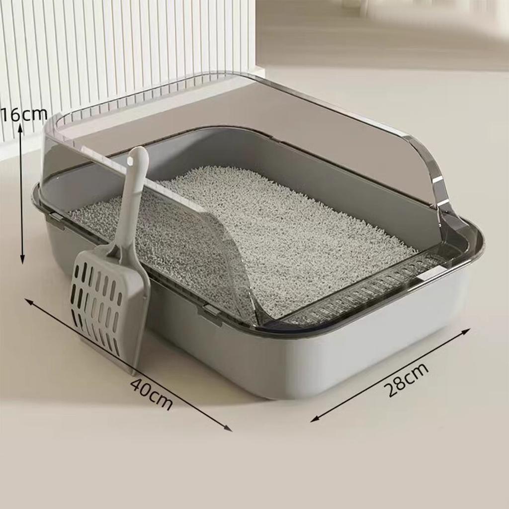 Cat Litter Box Semi with High Sides Enclosed Odor Resistant Anti Spill Removable Open Top Cat Litter Tray with Scoop