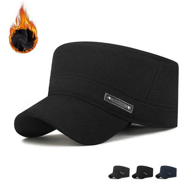 Winter Hat Men's Middle-Aged and Elderly Ear Protection Warm Cotton Hat Woolen Velvet Thick Flat Top Hat