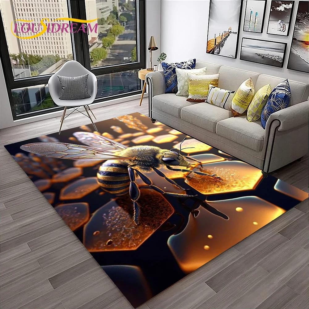 Insect 3D Cartoon Bee Cute HoneyBee Carpet Rug for Home Living Room Bedroom Sofa Doormat Decor,kids Area Rug Non-slip Floor Mat