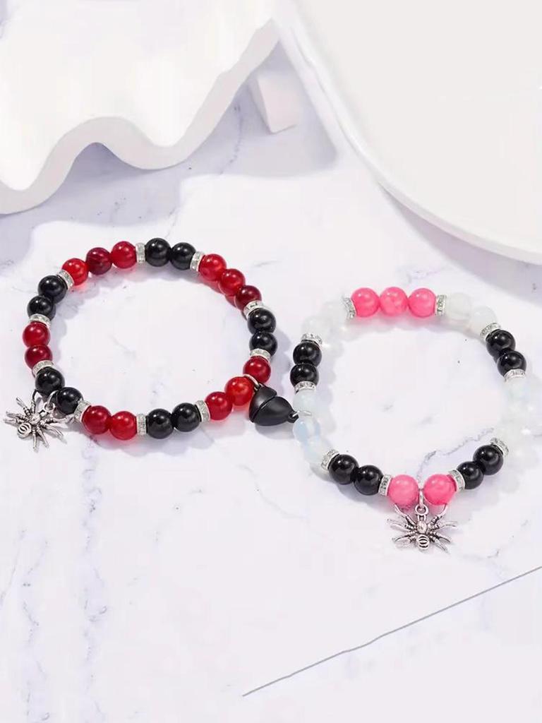 European Halloween Spider Heart Magnetic Couple Bracelet