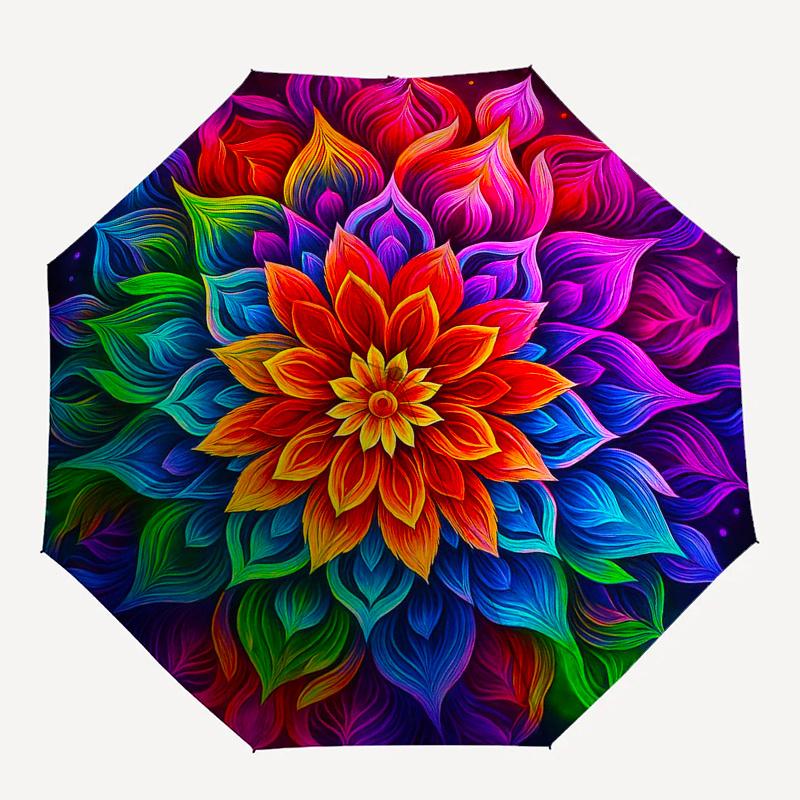 Vibrant Mandala Wall Art: Colorful Floral Decor for HomeUmbrella, Portable 3-Fold Umbrella for Men & Women,Christmas Gift ES350