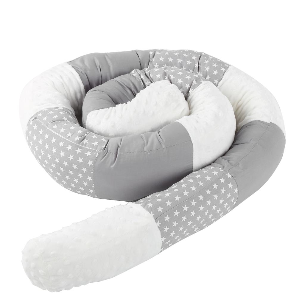 Baby Crib Bumper Cotton Snake Pillow Cushion Soft Infant Bed Protector Fence DecorGray Splicing