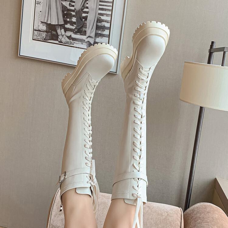 New Style of Women's Shoes with Lace-up Boots, Thick-soled Knee-length Boots and High Boots
