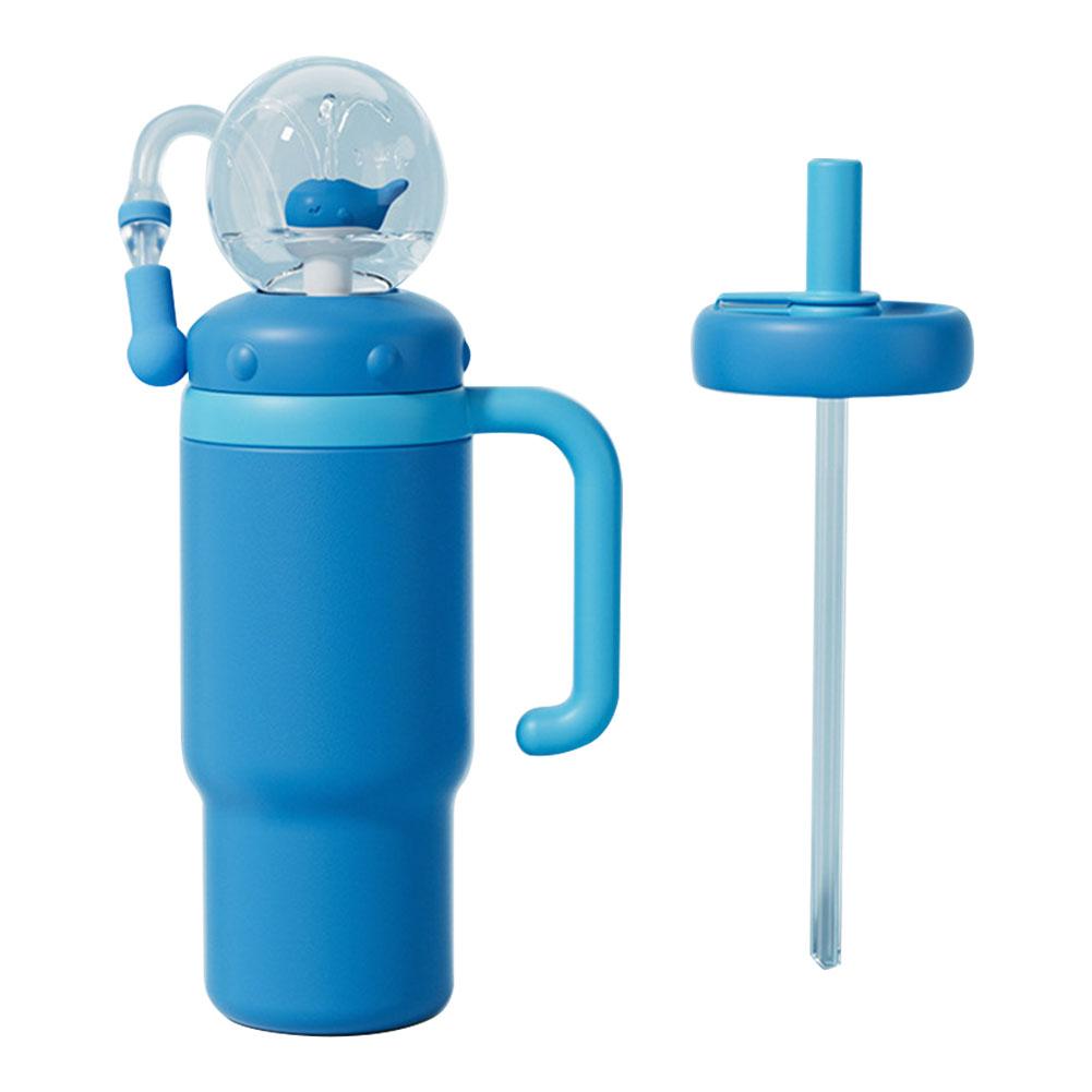 710ML Stainless Steel Whale Fountain Cup With Whale Sprinkler Handle Two Lid Straw Cup Durable Anti Drop Anti Overflow Fun Cup