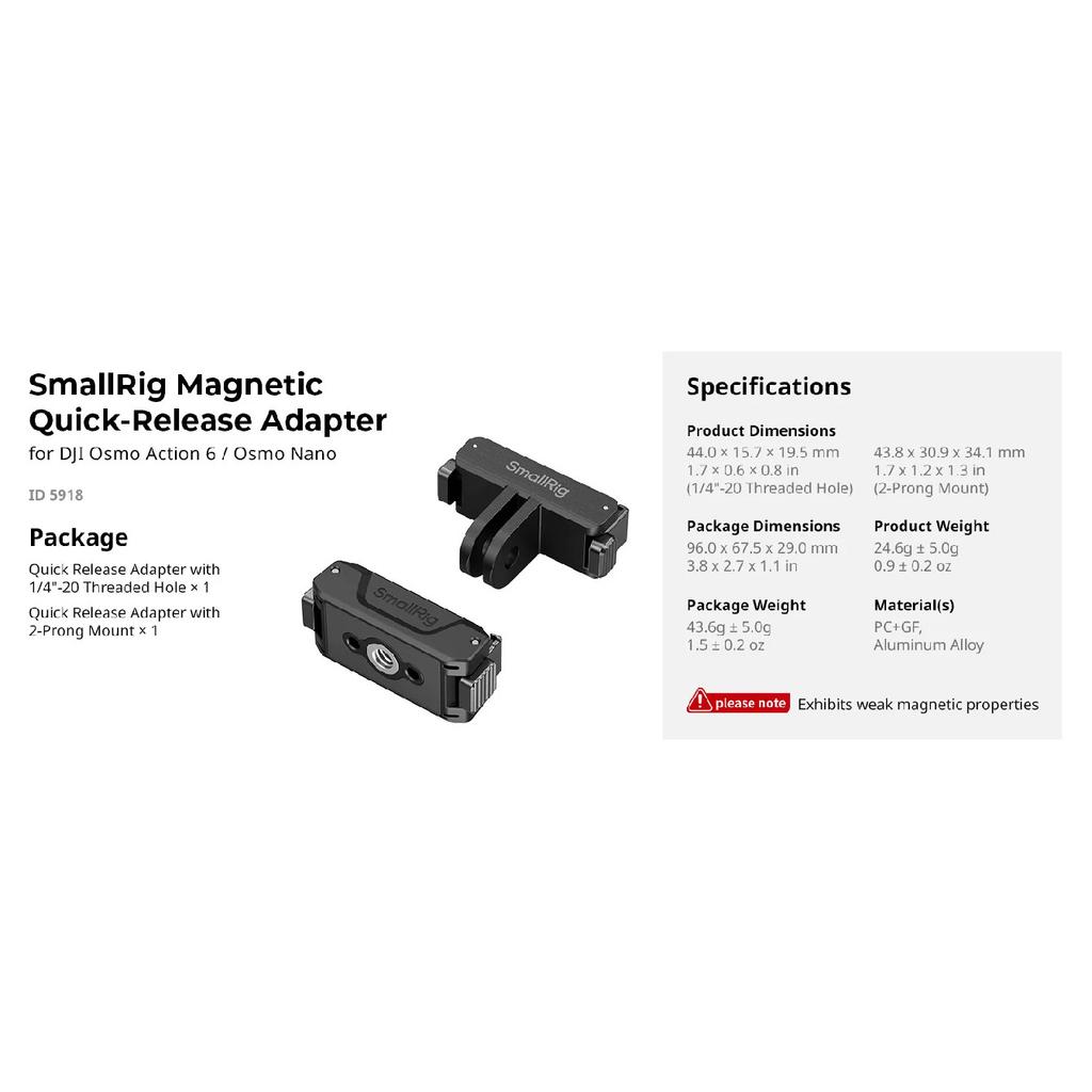 SmallRig Quick Release Adapter Support Kit with 1/4"-20 Threaded Hole and 2-Prong Mount, for DJI Osmo Nano for DJI Osmo Action 6