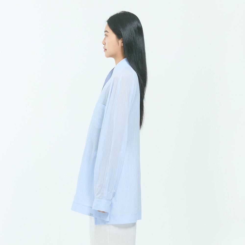 LEESLE Breeze Jeogori — Korean Modern Hanbok Shirt Jacket | Lightweight Sheer Summer Blouse | Sky Blue / White / Grey