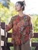 Johnature Damen Vintage Print Frühling Hemden Stehkragen Langarm Baumwolle Oberteile Chinesischer Stil Weiche Damen Knöpfe Hemden