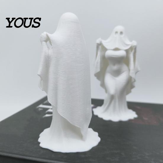 Female Ghost Halloween Decor 3D Printed Bride Statue Ornament, Figure Sculpture with Detailed Headscarf Decoration Stable Base, Decorative Minimalist