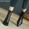 Women Leather Ankle Boots Pointed Toe Mid Heels Shoes Woman 2025 Trend Fashion Winter Elegant Dress Chelsea Boots Mujer Botas