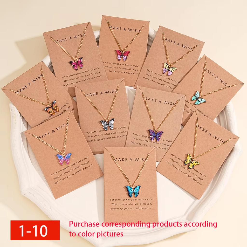 10 Pcs Fashion Butterfly Necklaces For Women Boho Vintage Colorful Simple Pendant Choker Chain New Jewelry Gifts