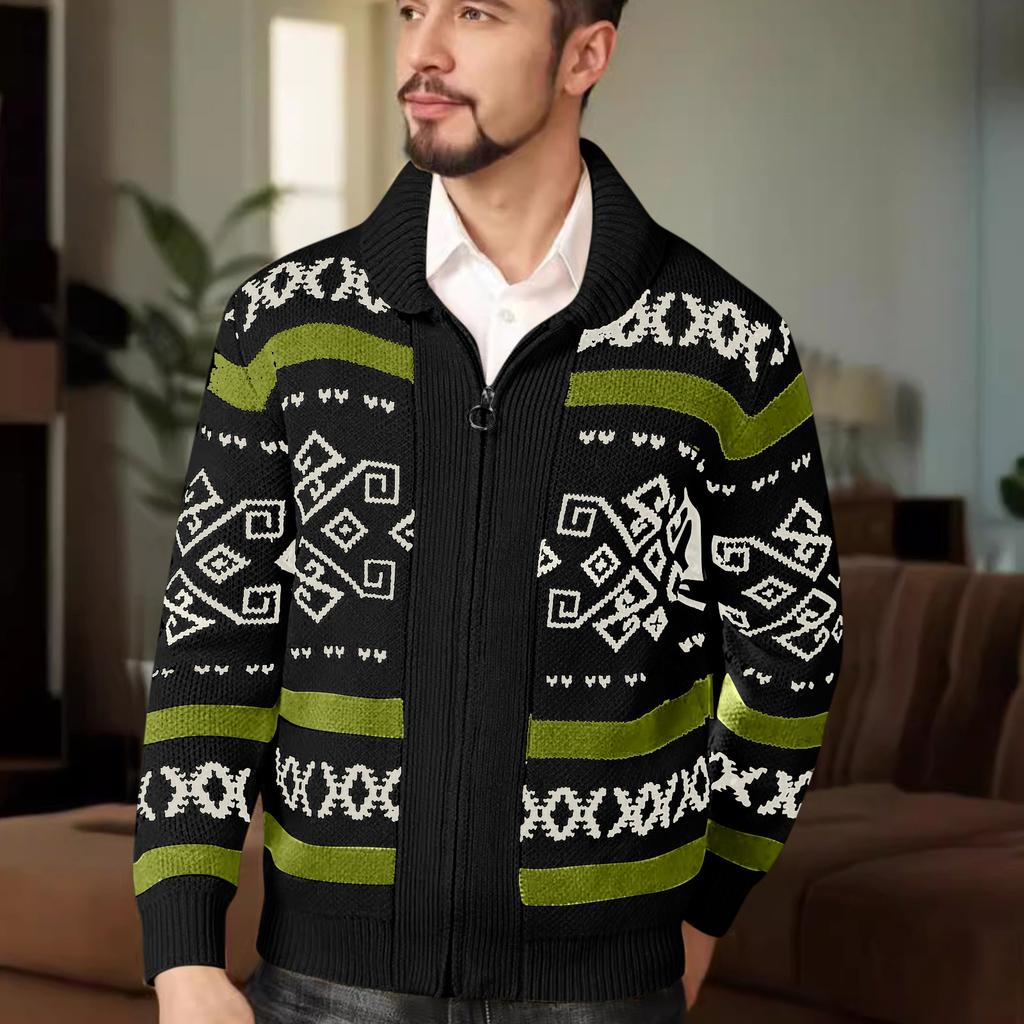 Men's Knitted Cardigan Jacket Men's Zipper Lapel Slim Outer Wear Knitted Sweater